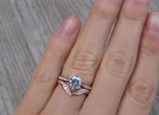 Engagement Rings & Wedding Rings : 1ct Grey Moissanite & Diamond Engagement Ring paired with Leafy Pavé Diamon…