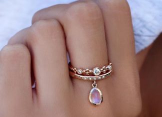 Engagement Rings & Wedding Rings : Two stacks by Luna Skye featuring "three diamond bezel Stevie ring" an…