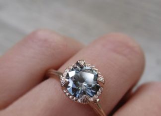 Engagement Rings & Wedding Rings : 1.25ct Dark Grey Moissanite Twig Engagement Ring with carved floral setting in r…