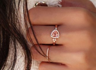 Engagement Rings & Wedding Rings : 14k Gold and Diamond Champagne Sunstone Trillion Bezel Ring with Diamond Quarter…