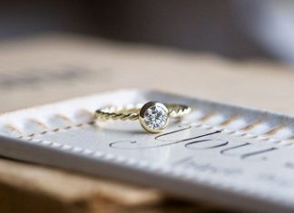 Engagement Rings & Wedding Rings : 14k yellow gold wire ring featuring .48 carat conflict free diamond….