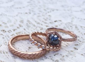 Engagement Rings & Wedding Rings : Dark Grey Rose Cut Diamond Feather Ring with Hexagon setting paired with Feather…