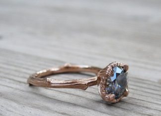 Engagement Rings & Wedding Rings : Profile of Dark Grey Moissanite Twig Engagement Ring with carved floral setting …