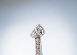 Engagement Rings & Wedding Rings : swooning over the mini eiffel tower wedding ring shot for a Paris wedding!…