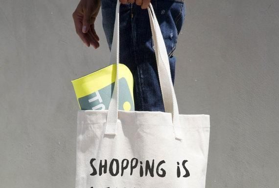 Fashion Quotes : Shopping Is Cheaper Than Therapy – Funny Tote Bag – Shopping Bag – Typography Bag – Book Bag – Printed Tote Bag – Shopping Bag – Canvas Bag