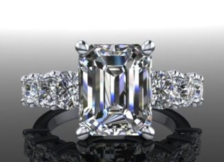 Loose Diamond : Forever Brilliant Moissanite Seven Stone Engagement Ring Emerald Cut 5.32 CTW…