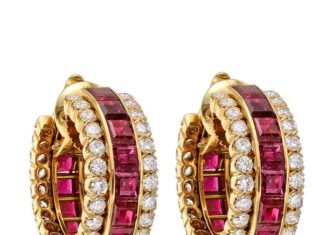 Loose Diamond : Late 20th Century Van Cleef & Arpels Invisible-Set Ruby & Diamond Hoop E…