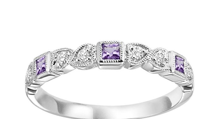 Luxury Jewelry 2017/2018 : 10k white gold diamond and square created alexandrite channel set birthstone ring