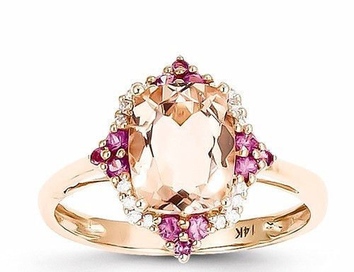 Luxury Jewelry 2017/2018 : 14k Rose Gold Genuine Morganite, Diamond and Pink Sapphire Ring – Sparkle & Jade