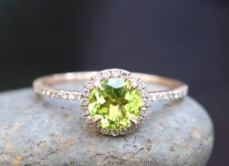 Luxury Jewelry 2017/2018 : 14k Rose White or Yellow Gold 7mm Peridot Round and Diamonds Halo Ring(Choose co…