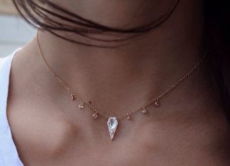 Luxury Jewelry 2017/2018 : 14kt gold and diamond white topaz dagger drip necklace