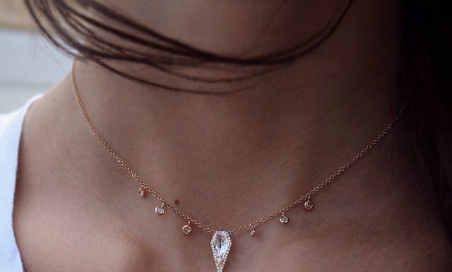 Luxury Jewelry 2017/2018 : 14kt gold and diamond white topaz dagger drip necklace