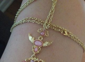 Luxury Jewelry 2017/2018 : 1x Gold Color Pink Lucite Crystal Crescent Moon Wing Cute Pendant Necklace…
