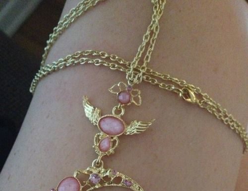 Luxury Jewelry 2017/2018 : 1x Gold Color Pink Lucite Crystal Crescent Moon Wing Cute Pendant Necklace…