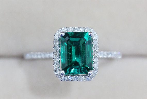 Luxury Jewelry 2017/2018 : 2.33ct AAA Emerald Ring Diamond Solid 14K White by AbbyandWills, $356.00…