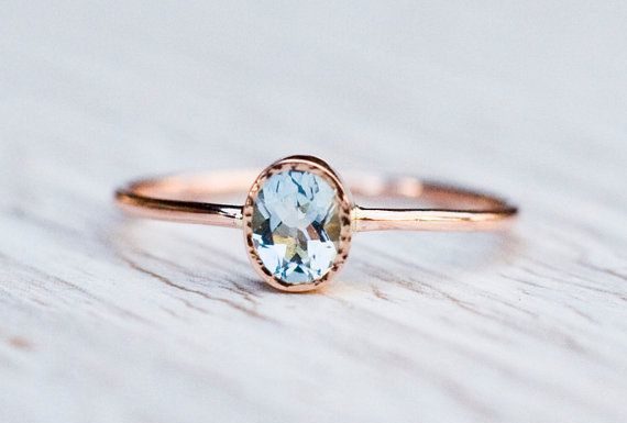 Luxury Jewelry 2017/2018 : Aquamarine engagement ring in 14k Rose Gold, Gold Aquamarine Ring, March birthstone, Unique engagement, handmade