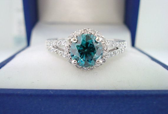Luxury Jewelry 2017/2018 : Blue & White Diamond Engagement Ring 1.36 Carat VS2 14K White Gold handmade …