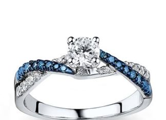 Luxury Jewelry 2017/2018 : Blue/White Diamond Ring 3/4 ct tw Round-cut 14K White Gold