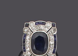 Luxury Jewelry 2017/2018 : Bonhams : An art deco sapphire and diamond panel ring,