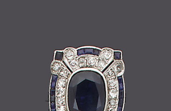 Luxury Jewelry 2017/2018 : Bonhams : An art deco sapphire and diamond panel ring,