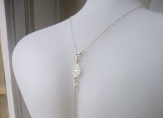 Luxury Jewelry 2017/2018 : Collier bijou de dos mariage style gatsby, rétro années folles 1920’s chaine en plaqué argent et losange ajouré : Collier par les-bijoux-d-aki