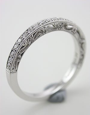 Luxury Jewelry 2017/2018 : Filigree and Diamond Vintage Style Wedding Ring, RG-3080m