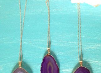 Luxury Jewelry 2017/2018 : Gold Plated Purple Indigo Agate Slice Necklace ~ 14k Chain