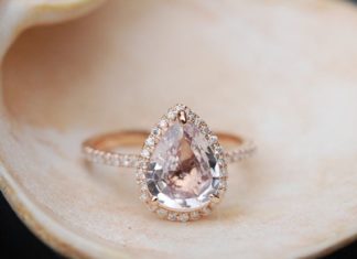 Luxury Jewelry 2017/2018 : Ice Peach Sapphire Ring Rose Gold Engagement Ring 2.35ct cushion 14k rose gold diamond ring. Engagement rings by Eidelprecious.
