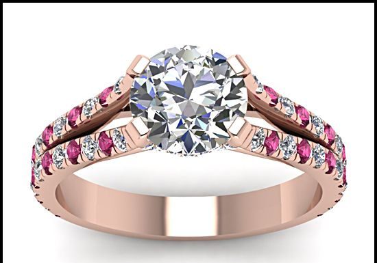 Luxury Jewelry 2017/2018 : Impeccable Ring || Round Cut Diamond Side Stone Ring With Pink Sapphire In 14k R…