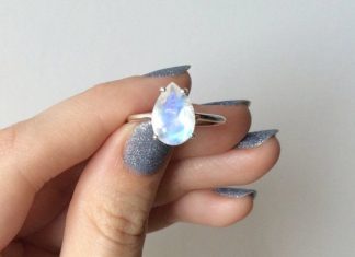 Luxury Jewelry 2017/2018 : Large Faceted Teardrop Moonstone Ring in sterling silver – one of a kind, size 7
