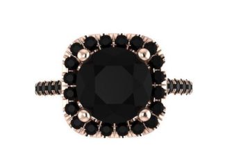 Luxury Jewelry 2017/2018 : Natural Black Diamond Engagement Ring Wedding Ring 14K Rose Gold with 8mm Round Black Natural Diamond Ctr April Birthstone Jewelry- V1090