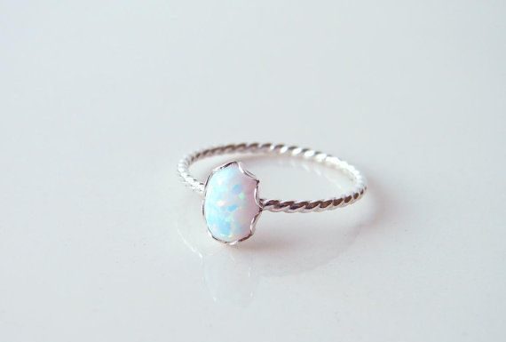 Luxury Jewelry 2017/2018 : October Birthday Small Oval Opal Ring. Sterling Silver Twisted Ring. Bridesnaid …
