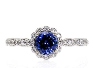 Luxury Jewelry 2017/2018 : OMG! I love this ring! 14K Blue Sapphire Engagement Ring with Diamond Halo b…