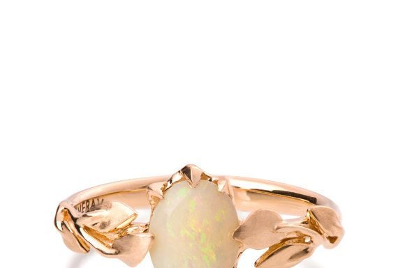 Luxury Jewelry 2017/2018 : Opal engagement ring, Opal ring, Opal 18K Rose Gold Ring, Opal Jewelry, Unique Engagement ring, Australian Opal Ring, Leaves Opal Ring, 14
