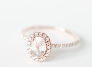 Luxury Jewelry 2017/2018 : Peach Pink Champagne Oval Sapphire Diamond Halo Engagement Ring 14K Rose Gold……