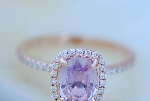 Luxury Jewelry 2017/2018 : Pink Sapphire ring 14k rose gold diamond Engagement Ring 1.45ct Cushion Peach Pink Champagne sapphire