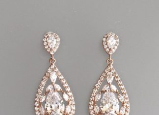 Luxury Jewelry 2017/2018 : Rose Gold Bridal Earrings, Crystal Teardrop Earrings, Pink Gold Earrings, Wedding Earrings, Vintage Wedding Jewelry, ISABELLA RG