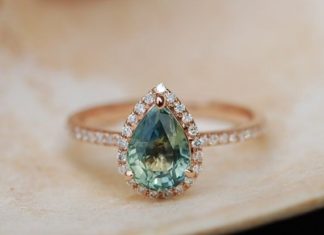 Luxury Jewelry 2017/2018 : Rose Gold Engagement Ring Teal Blue Green Sapphire pear cut halo engagement ring…