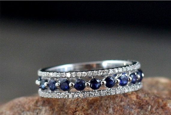 Luxury Jewelry 2017/2018 : Sapphire Diamond Almost Eternity Band ring Silver Gold white, yellow, rose gold-…