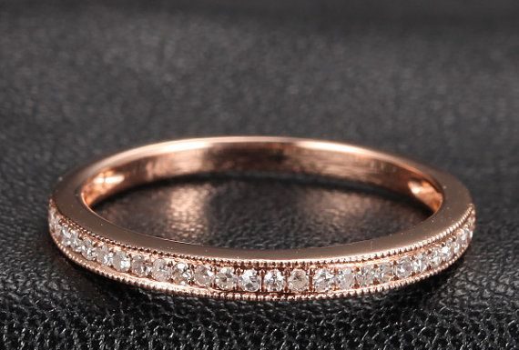Luxury Jewelry 2017/2018 : Solid 14K Rose Gold Wedding Band Milgrain Pave H/SI by TheLOGR, $169.00…