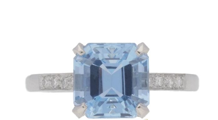 Luxury Jewelry 2017/2018 : Solitaire aquamarine ring with diamond set shoulders, circa 1935….