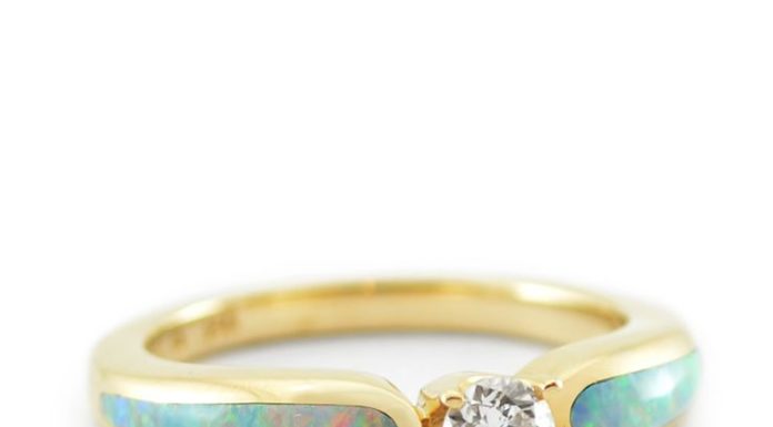 Luxury Jewelry 2017/2018 : “Sunlit Sea” .25 ct Diamond and Opal Engagement Ring