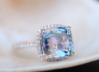 Luxury Jewelry 2017/2018 : Tanzanite Ring. Rose Gold Engagement Ring Lavender Mint Tanzanite Cushion halo engagement ring 14k rose gold.