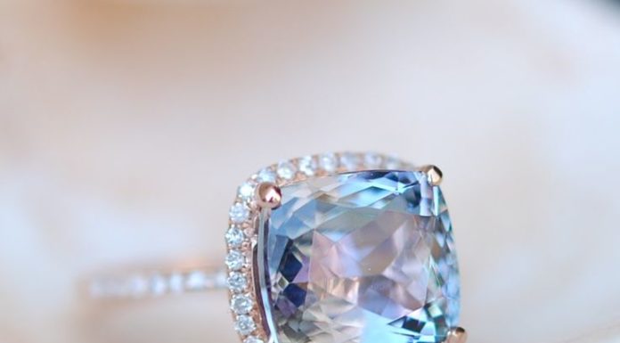 Luxury Jewelry 2017/2018 : Tanzanite Ring. Rose Gold Engagement Ring Lavender Mint Tanzanite Cushion halo engagement ring 14k rose gold.