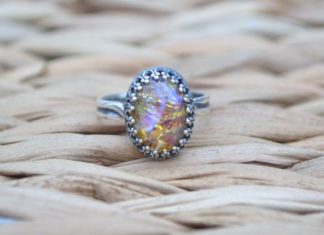 Luxury Jewelry 2017/2018 : Topaz Opal Ring, Antique Silver Adjustable Band, Statement Ring, Yellow Opal Ring, Gold Opal, Adjustable Ring, Silver Plated Ring