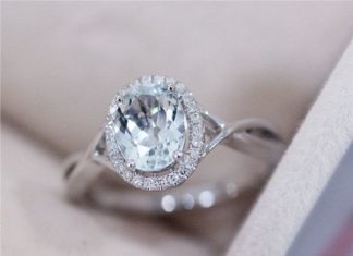 Luxury Jewelry 2017/2018 : VS 6x8mm Blue Aquamarine Ring Solid 14K White Gold Oval Cut Blue Aquamarine Wedd…