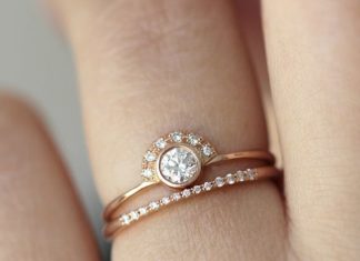 Luxury Jewelry 2017/2018 : Wedding Set – Round Diamond Crown Ring with Tall Pave Diamond Ring – 18k Solid Gold