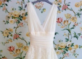 Short Wedding Dresses : 1950's Corset Cream Halter Tea-Length Lace – 2…