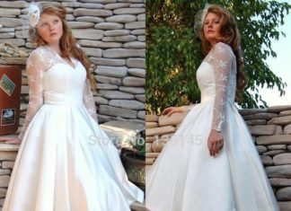 Short Wedding Dresses : 2014 New Fashion Plus Size Wedding Dress Tea Length with Long Sleeves V neck Lac…