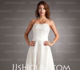 Short Wedding Dresses : A-Line/Princess Sweetheart Asymmetrical Organza Wedding Dress With Lace Beadwork…